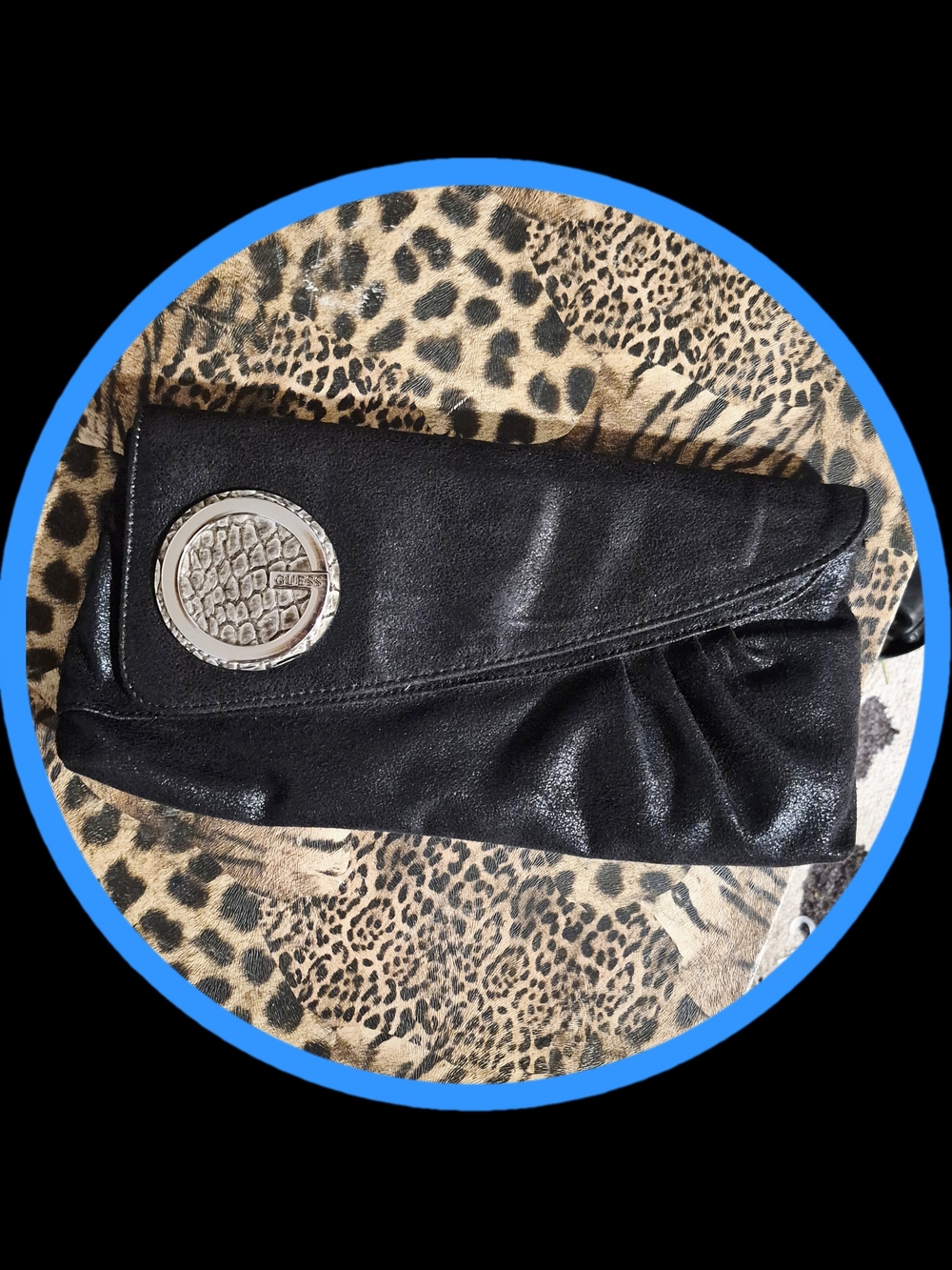 Guess Vintage Y2K 'Spy Cat Envelope Clutch w/Engraved Guess Monogram Logo